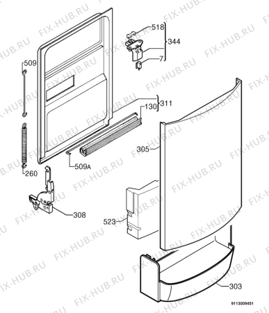 Взрыв-схема посудомоечной машины Zanussi DE4554S - Схема узла Door 003